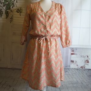 O'Neill orange tan geometric print dress size M
